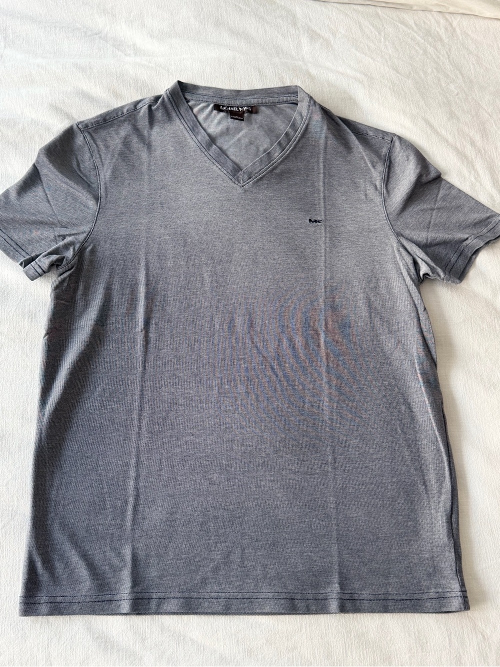 Michael Kors Navy-Gray V-Neck Tee with Small Embroidered Logo
